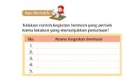 KUNCI JAWABAN Halaman 14 -19 Kelas 2 SD Tema 8 Tuliskan Contoh Kegiatan Bermain yang Pernah Kamu Lakukan yang Menunjukkan Persatuan