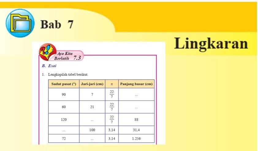 KUNCI JAWABAN SOAL Matematika Kelas 8 Halaman 93 94 Ayo Kita Berlatih 7.3 Semester 2 Esai 1-6 Lengkap