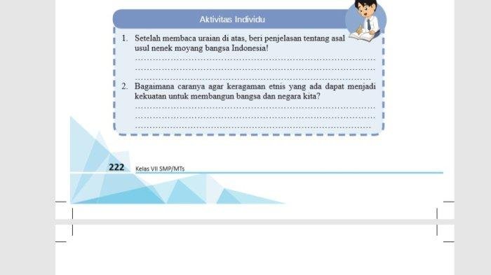 Asal Usul Nenek Moyang Bangsa Indonesia Kunci Jawaban Kelas 7 IPS Halaman 222