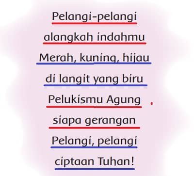 Garis bawahi teks lagu tersebut Bunyi panjang dengan garis merah