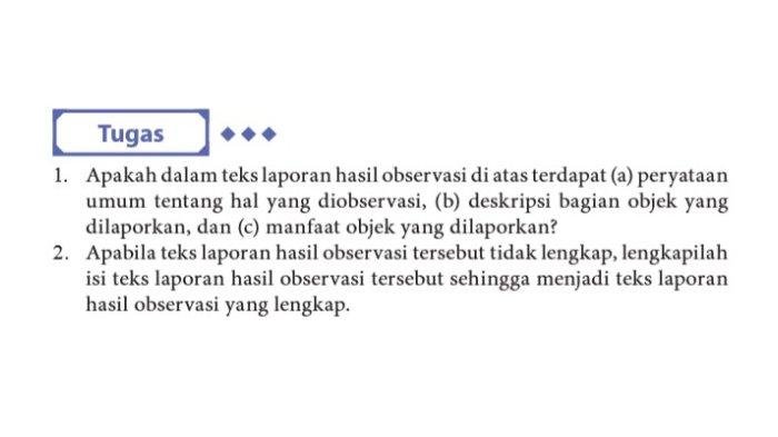 SOAL dan KUNCI JAWABAN Kelas 10 Bahasa Indonesia Halaman 25: Melengkapi Isi Teks Laporan Hasil Observasi