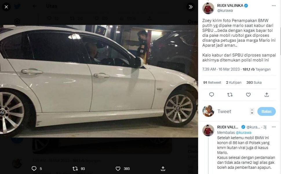 BMW kabur usai isi bensin diduga ulah mario dandy (Twitter)