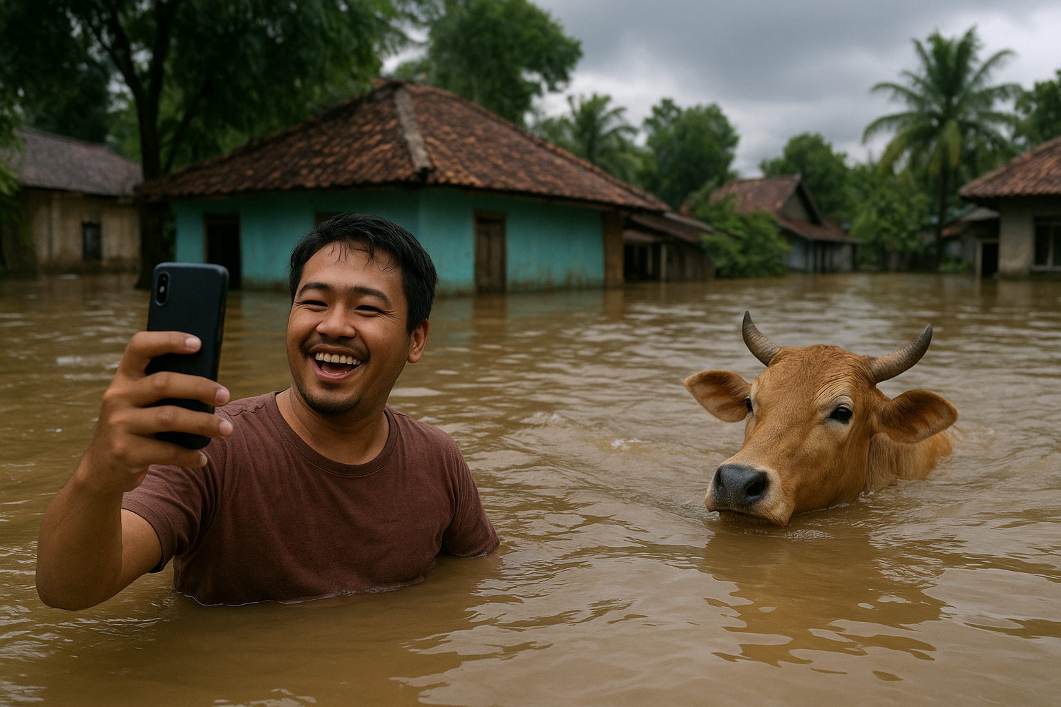 Gambar Ilustrasi AI: Viral Video Banjir Sumatra Tahun 2025, Netizen Malah Salah Fokus ke Hal-hal Ini, Apakah netizen salah?