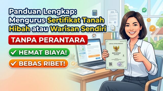 Buatkan Thumbnail Artikel Website dengan Judul : Panduan Lengkap: Mengurus Sertifikat Tanah Hibah atau Warisan Sendiri Tanpa Perantara (Hemat Biaya, Bebas Ribet!)
